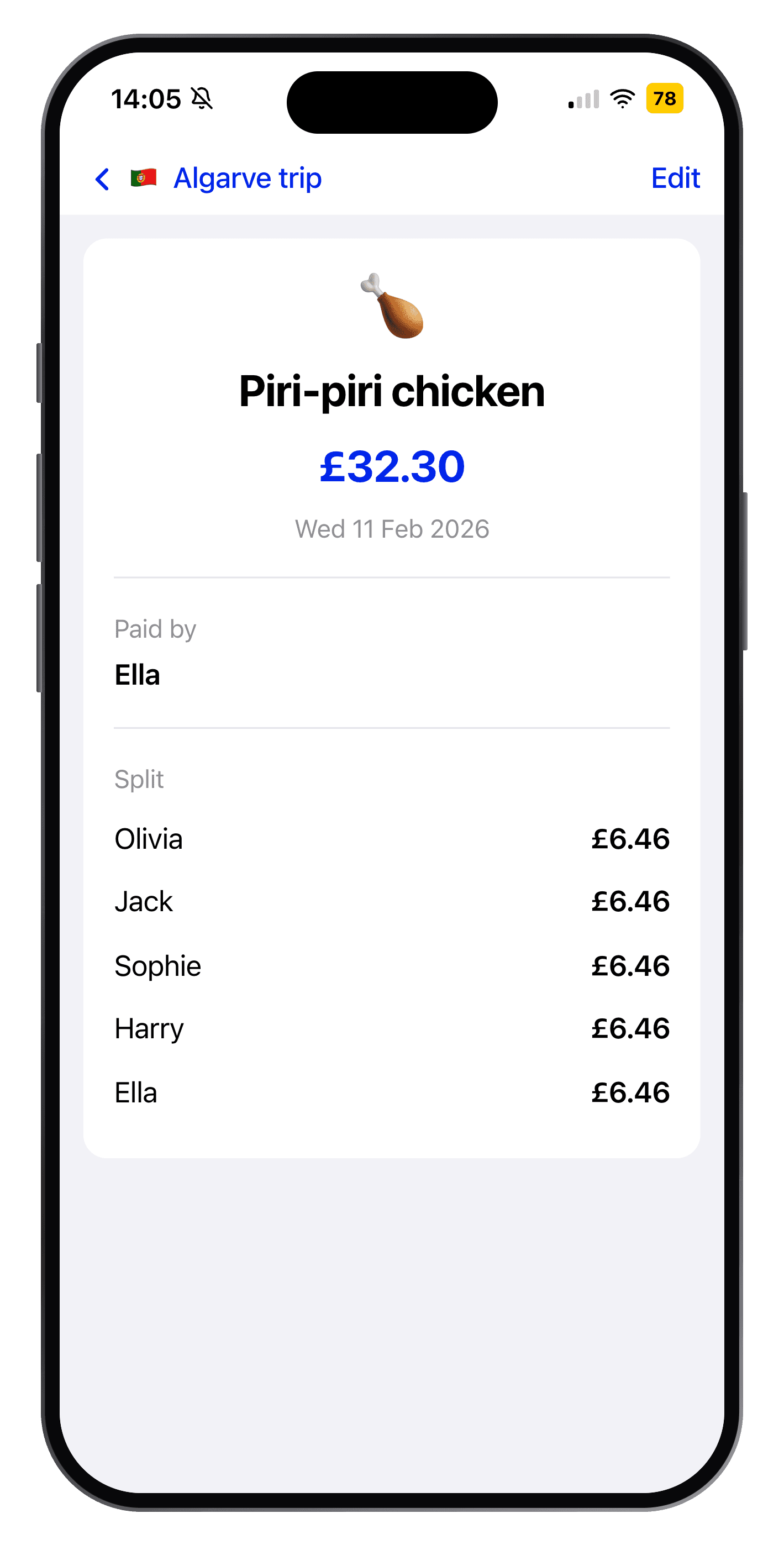 Expense detail with its split