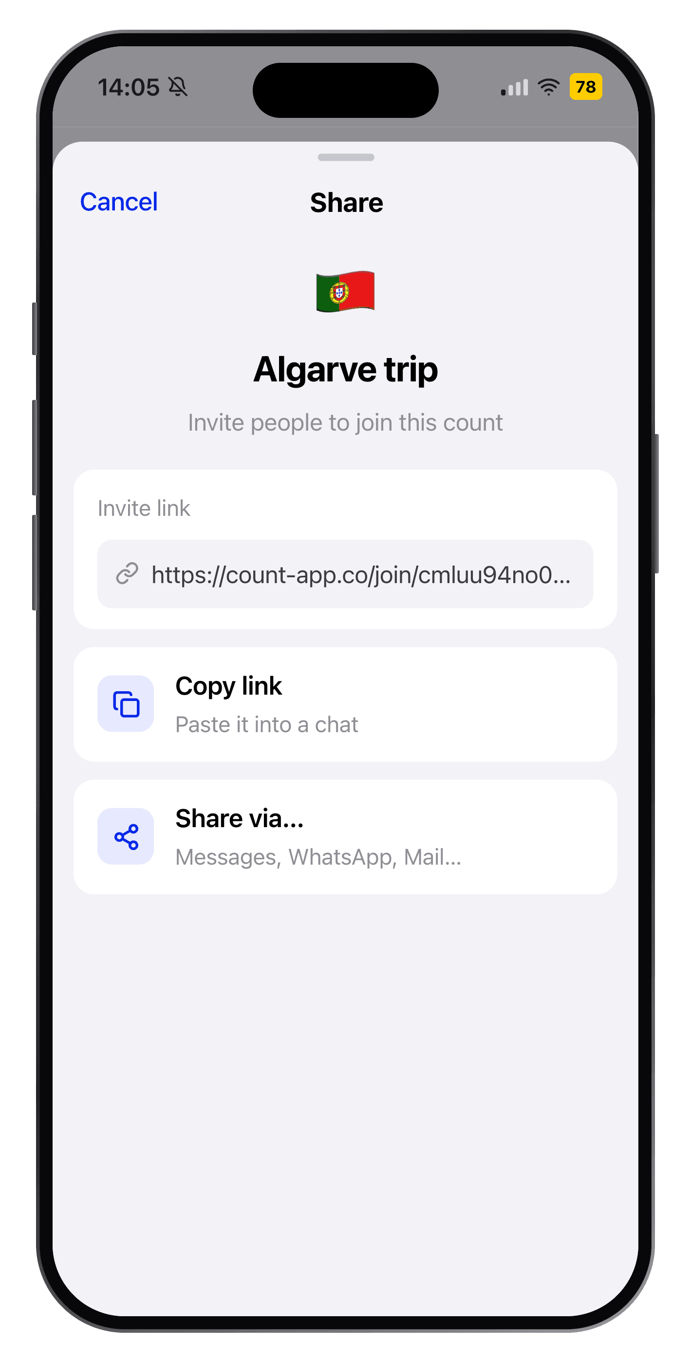 CountClub count sharing screen