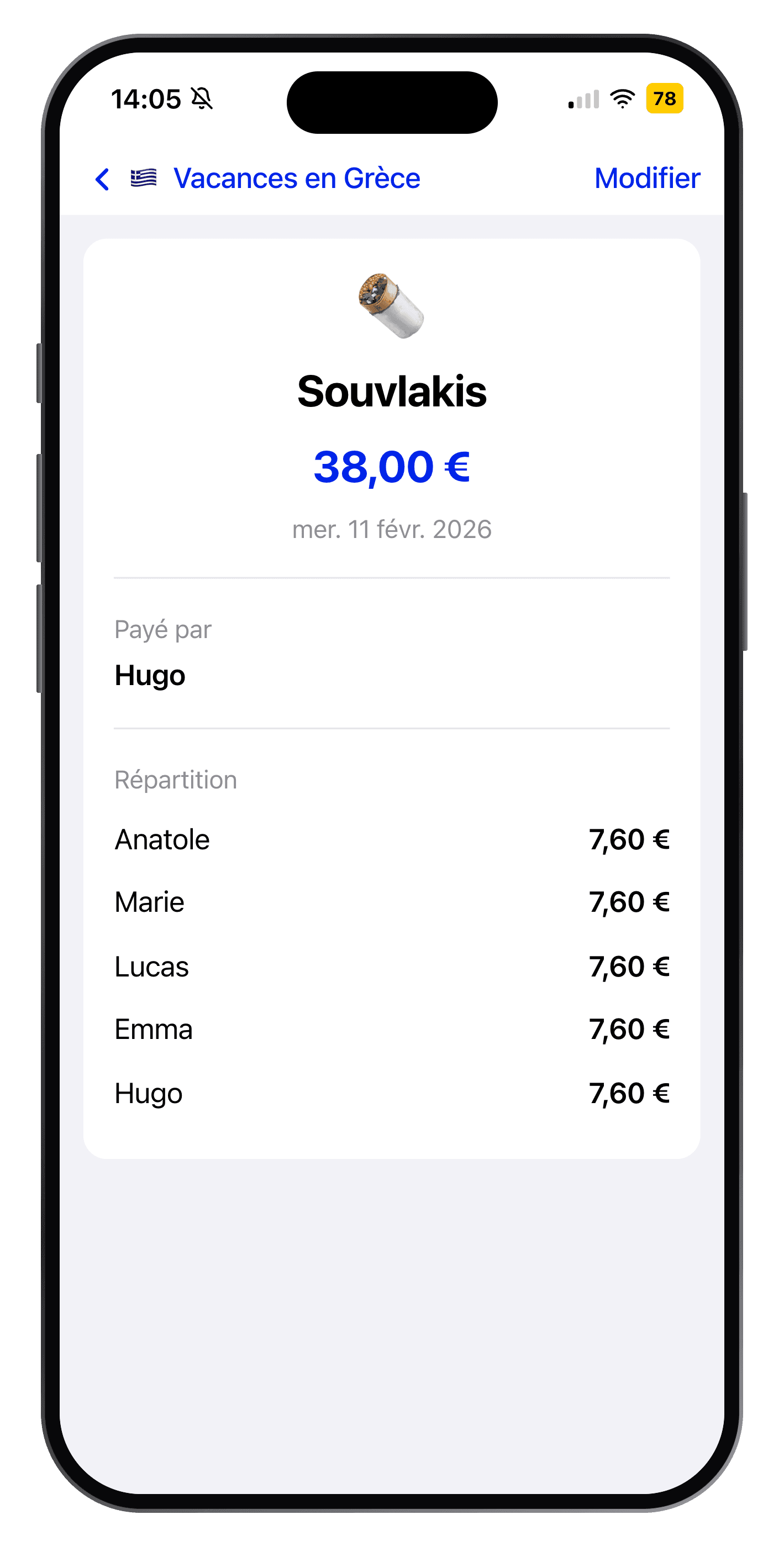 Détail d'une dépense avec sa répartition