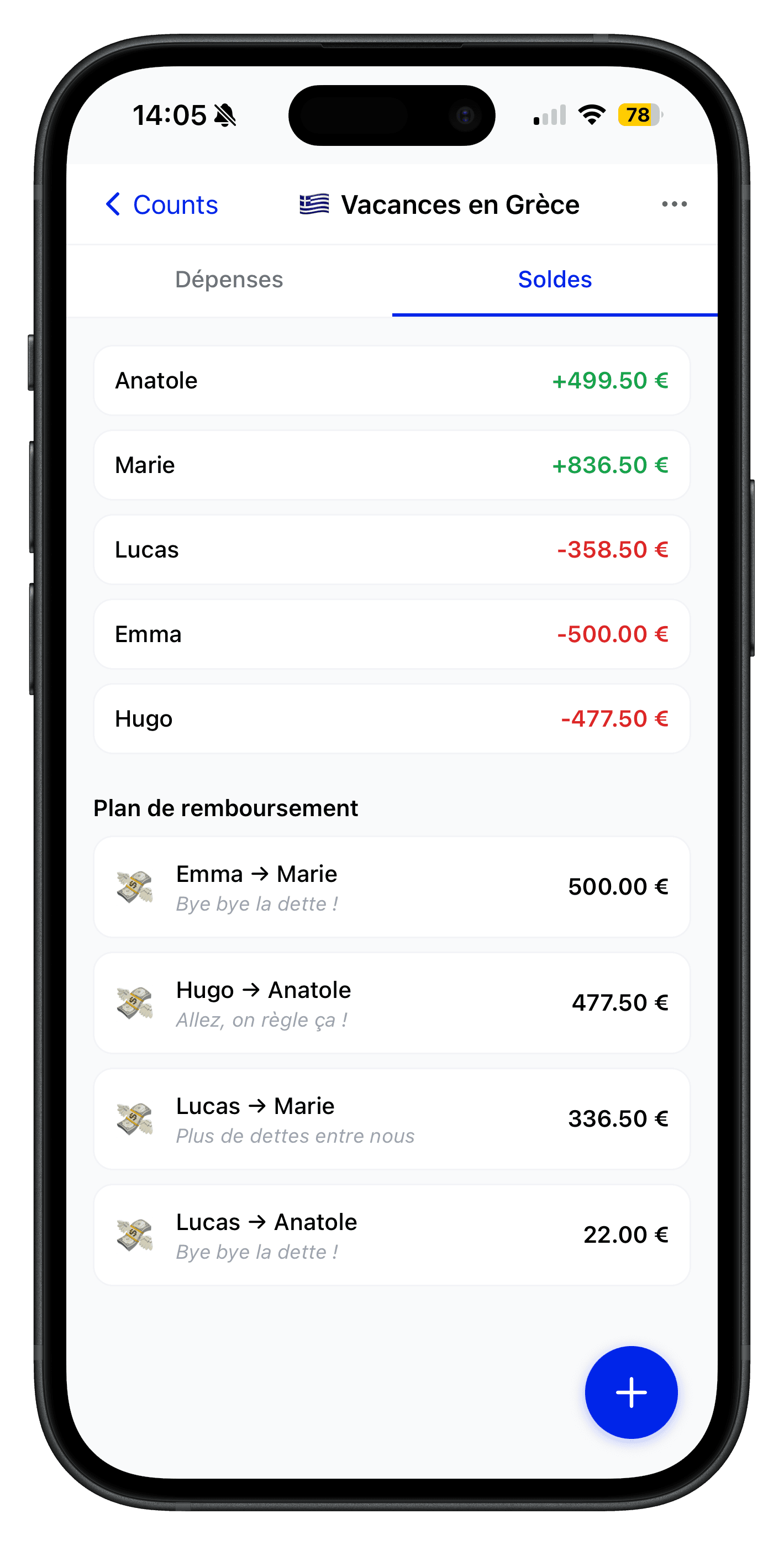 Soldes et plan de remboursement