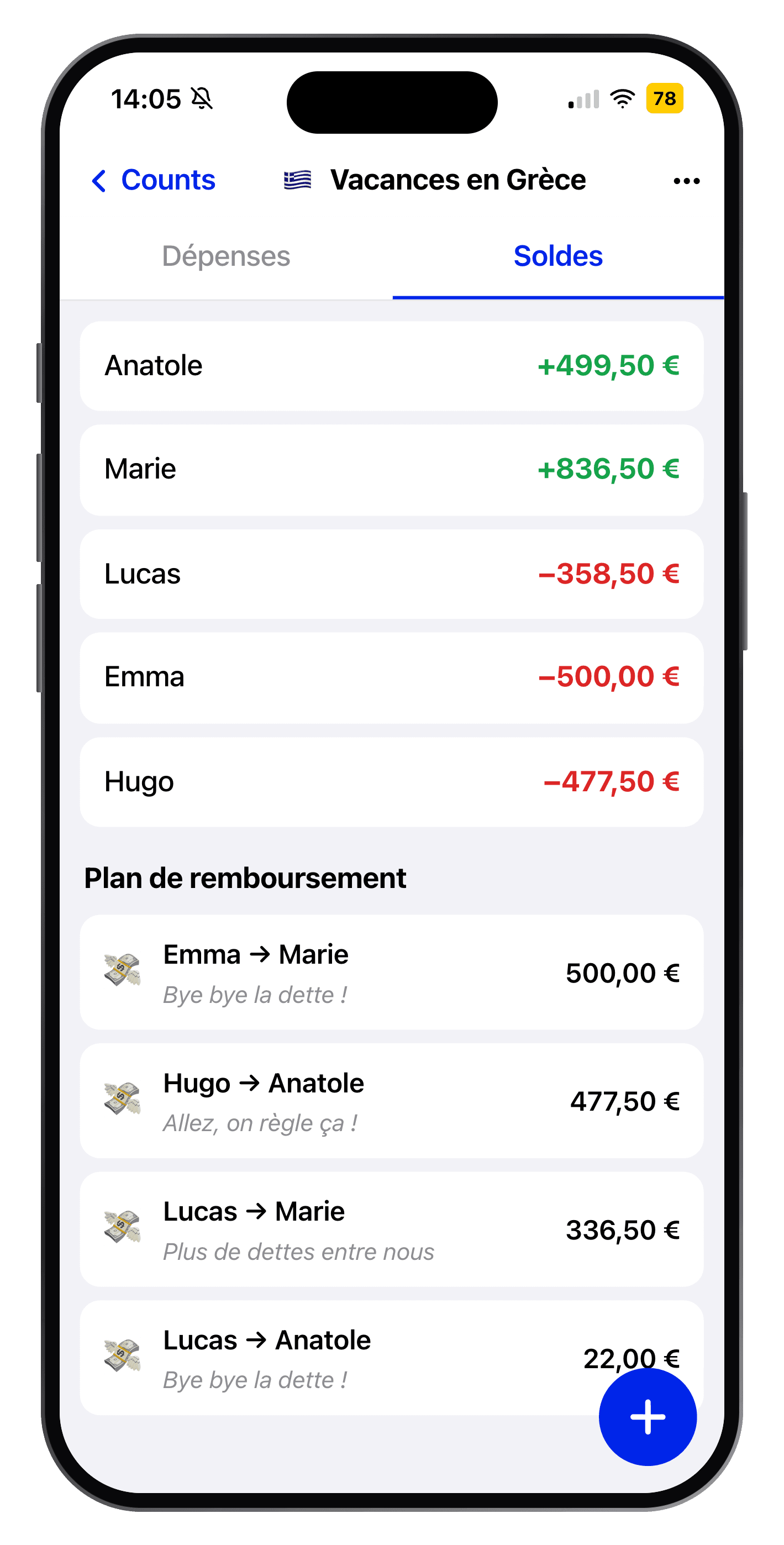 Soldes et plan de remboursement